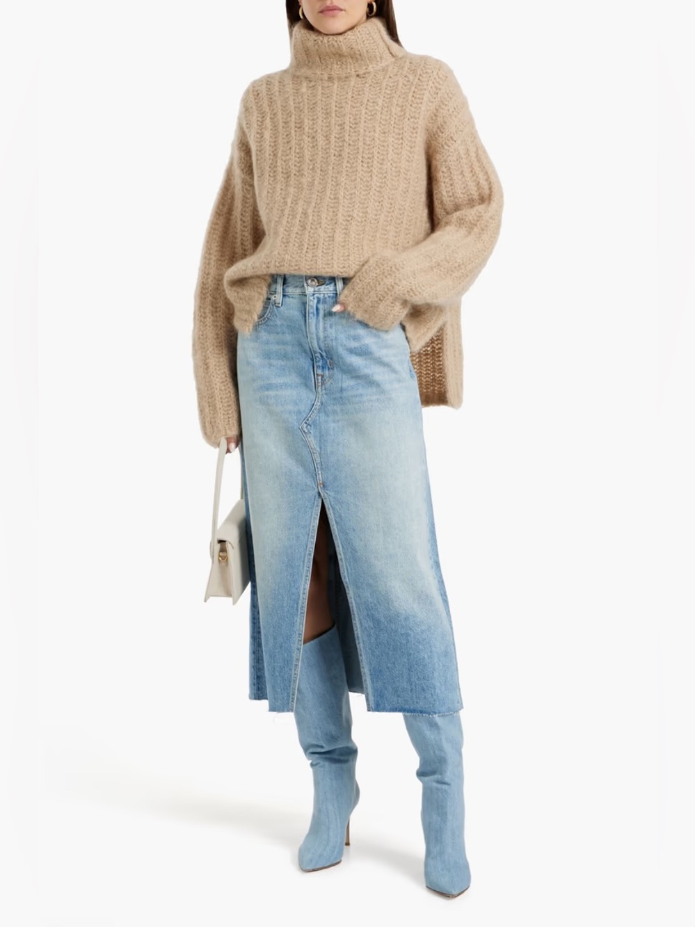 SLVRLAKE Light Blue High-Slit Denim Midi Maxi Skirt Jeans MidWeight Nevermind 25